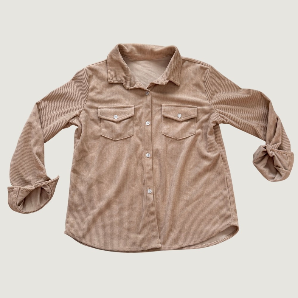Unbranded Kids Corduroy Button Down Shirt Tan Ribbed Shacket Size 10Y-11Y XL